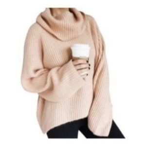 POINT SUR Ribbed Turtleneck Sweater Mohair Peachy Pink Sz XL Cowl Neck